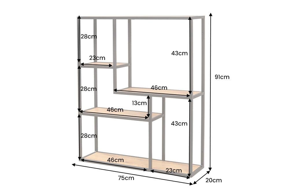 Industrial Wandregal SLIM LINE 90cm Wildeiche schwarz fünf Regalböden
