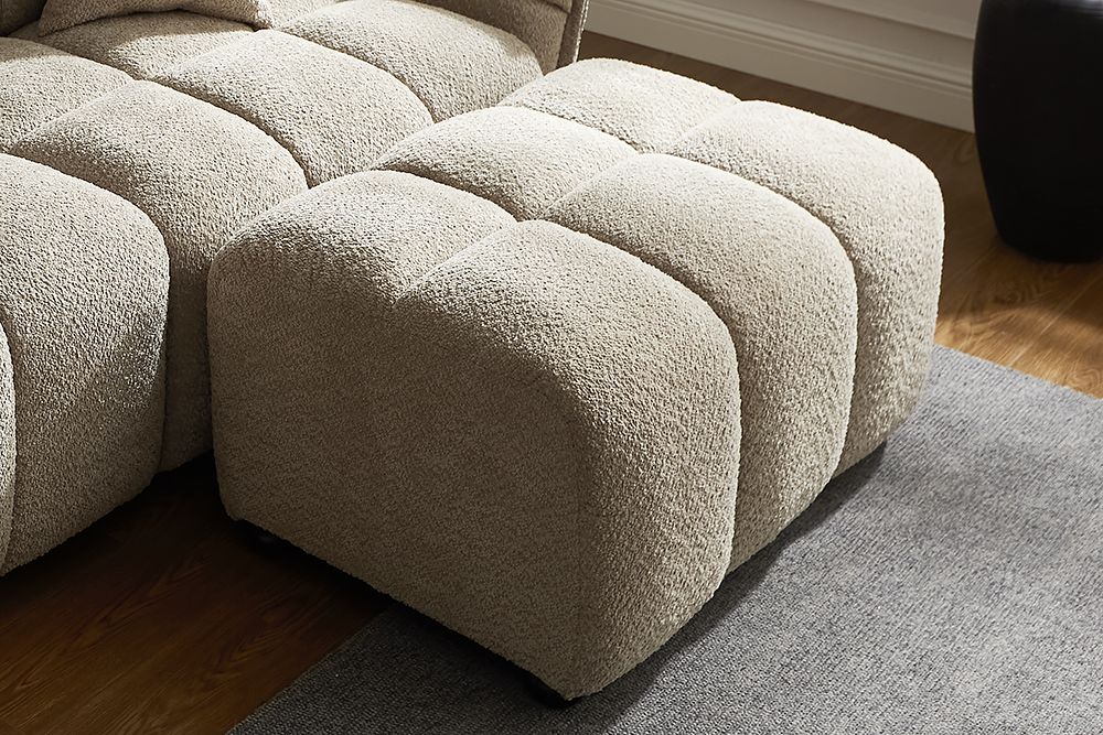 Moderner Hocker CLOUD 100cm champagner greige Bouclé Federkern Fußhocker Sitzhocker