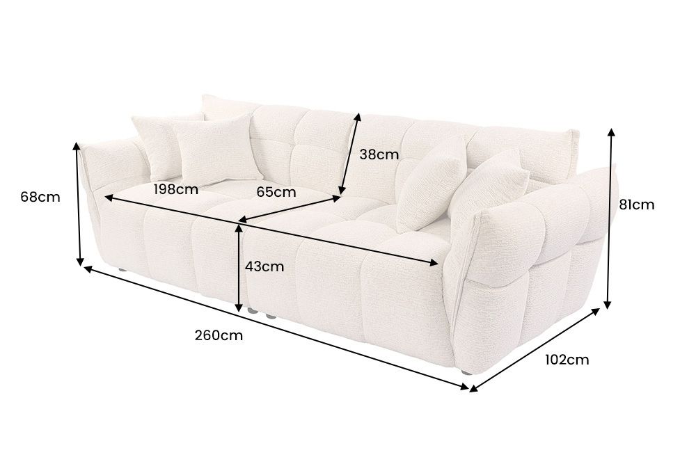 XXL Sofa CLOUD 260cm beige Bouclé Tweed Soft Bigsofa Federkern inkl. Kissen