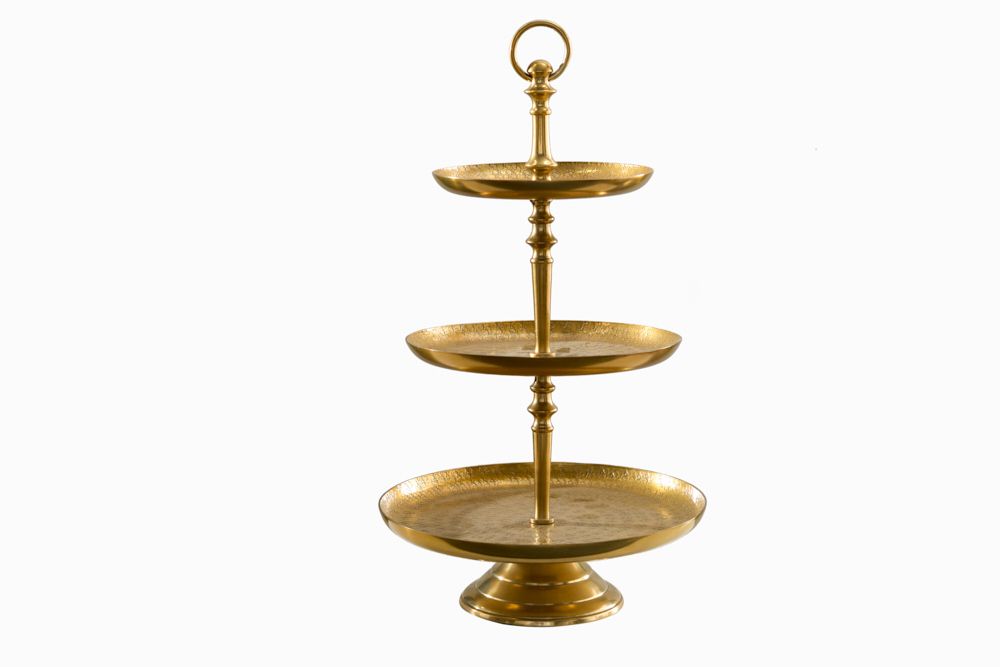 Etagere ORIENT 50cm gold im Hammerschlag Design mit drei Etagen