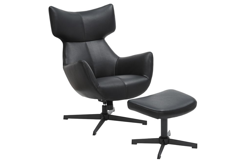Design Hocker VOGUE 45cm schwarz Kunstleder drehbar Metallbeine Fußhocker