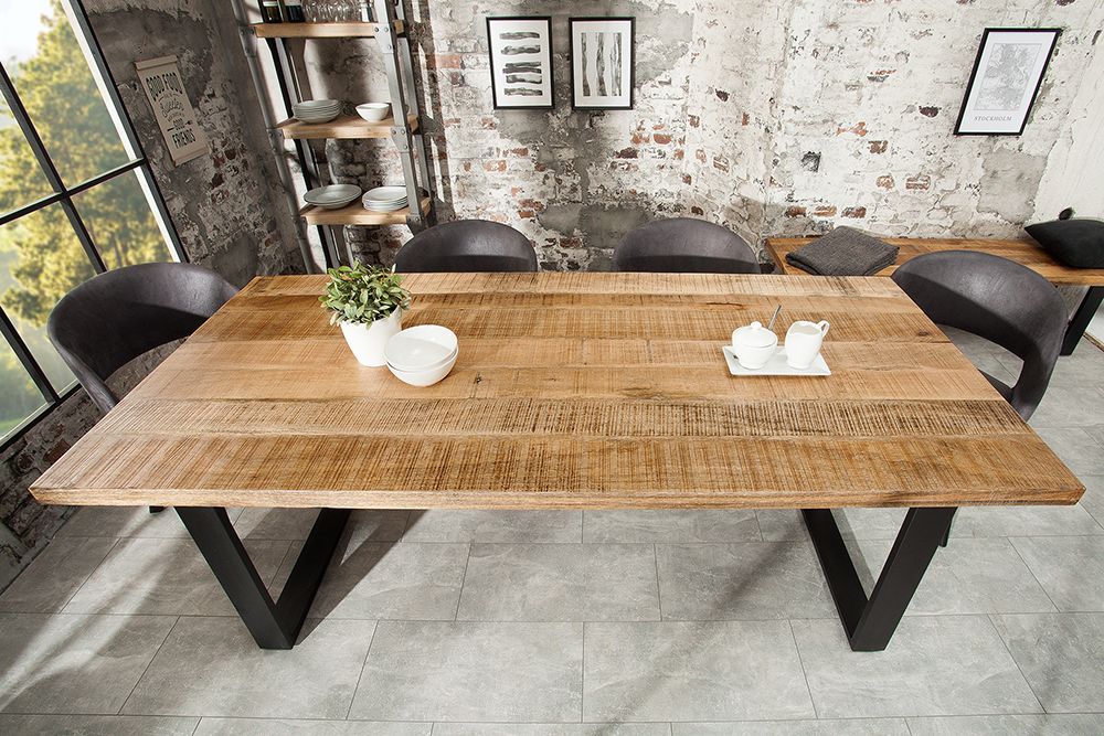 Massiver Esstisch IRON CRAFT 200cm natur Mangoholz Eisen Kufengestell Industrial Design