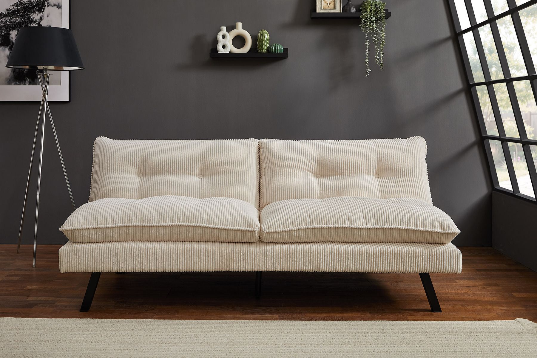 Modernes Schlafsofa COCOONING 190cm beige Cord 3-Sitzer Couch