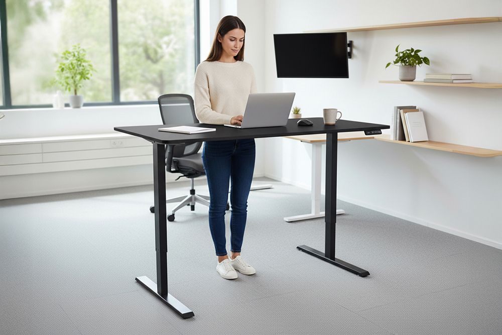 Höhenverstellbarer Schreibtisch BLACK DESK 140cm anthrazit schwarzes Metallgestell
