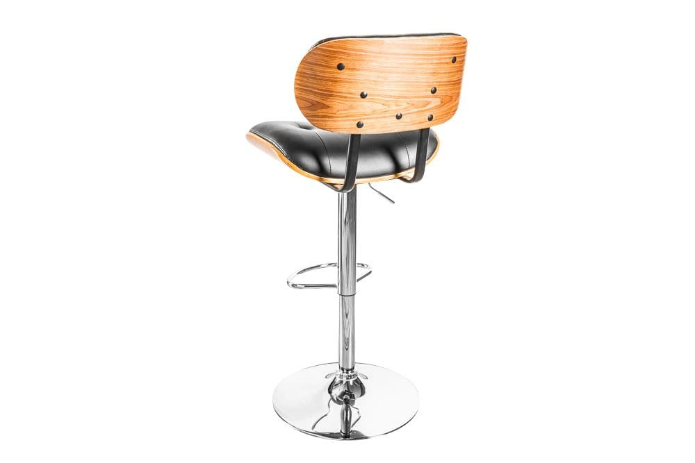Retro Barhocker CLASSICO schwarz 115cm höhenverstellbar mit Lehne Walnussholz-Design