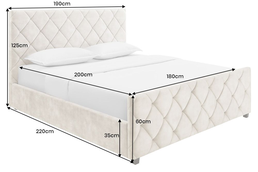 Design Boxbett ELYSIUM 180x200cm champagner beige Samt mit Stauraum und Lattenrost