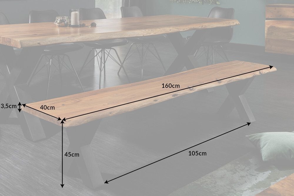 Massive Baumstamm Bank MAMMUT NATURE 160cm Akazienholz 3,5cm dicke Platte