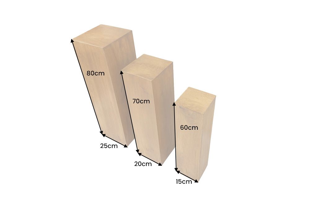 Design Deko Säule 3er Set MAKASSAR 80cm braun honey finish Mangoholz Handarbeit