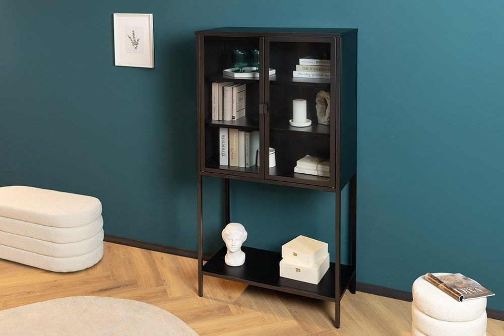 Industrial Vitrine DURA STEEL 150cm schwarz Metall Glas Highboard » Jetzt kaufen