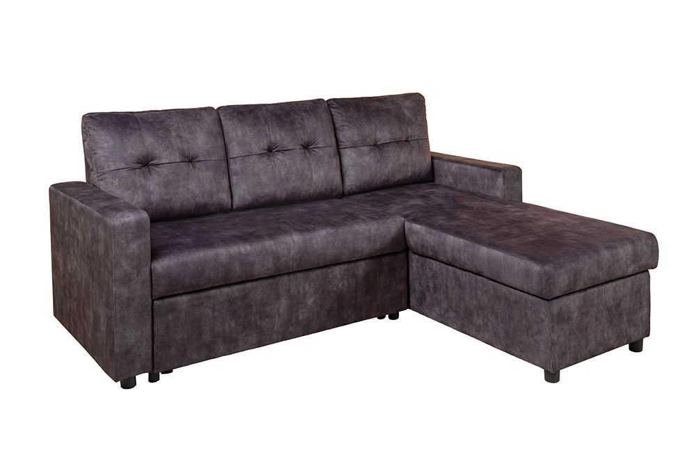 Ecksofa mit Schlaffunktion APARTMENT beidseitig aufbaubar grau Samt inkl. Stauraum