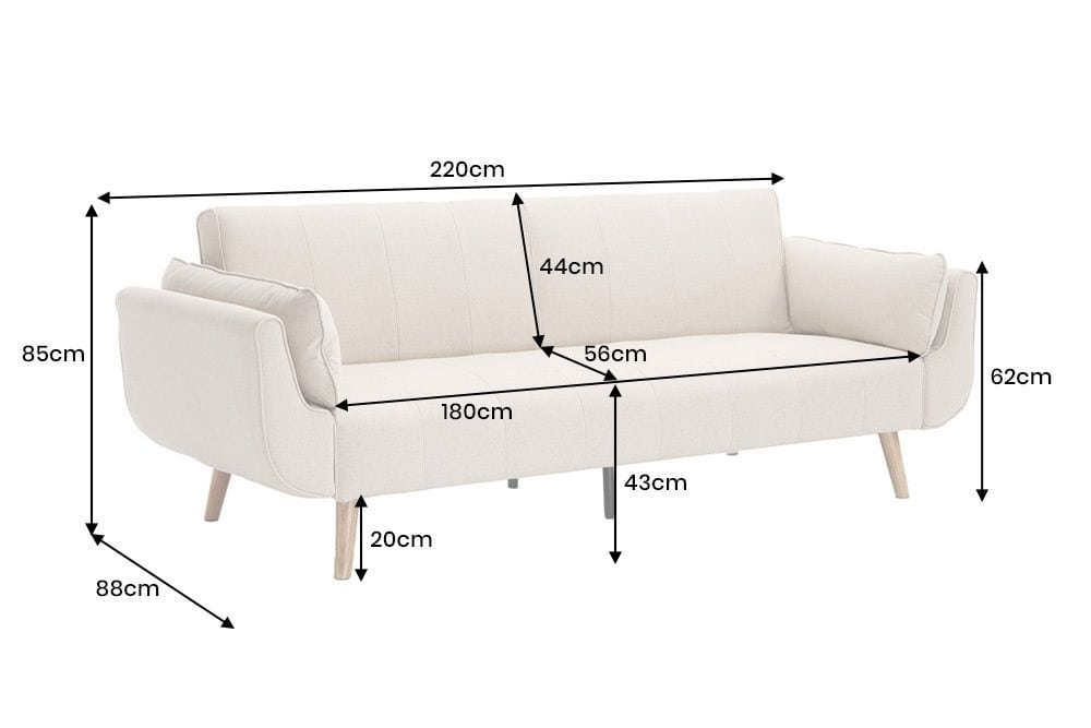 Schlafsofa DIVANI 220cm greige Strukturstoff 3-Sitzer mit Bettfunktion inkl. Kissen