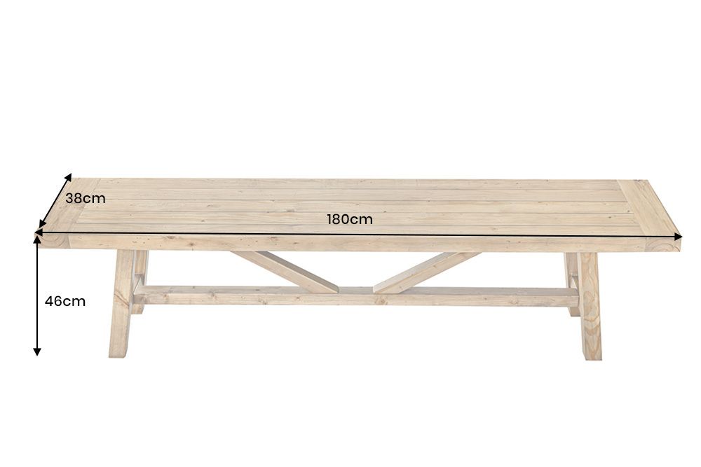 Massive Sitzbank RIVIERA 180cm natur recyceltes Pinienholz Landhaus-Stil