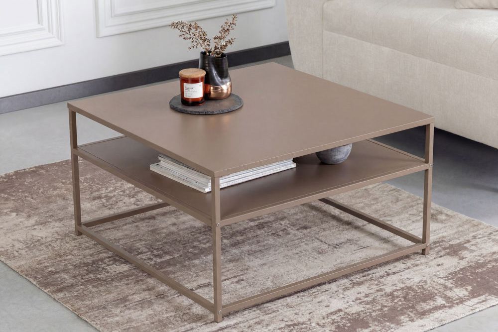 Moderner Couchtisch DURA STEEL 70cm greige Metall mit Ablagefach