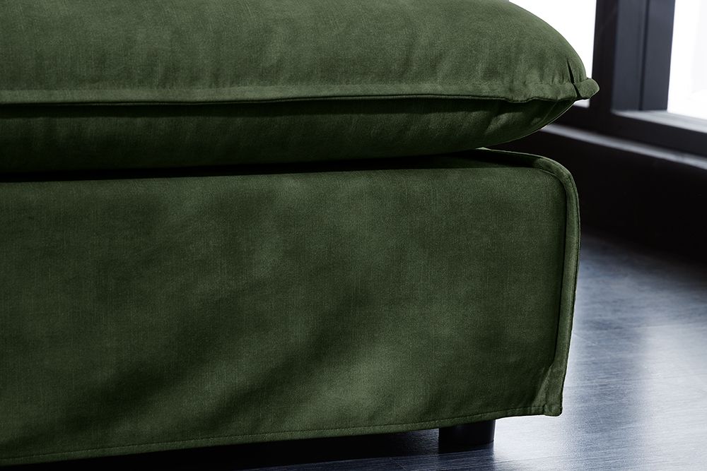Großer Hussenhocker HEAVEN 100cm dunkelgrün Samt Landhausstil Sofahocker waschbarer Bezug