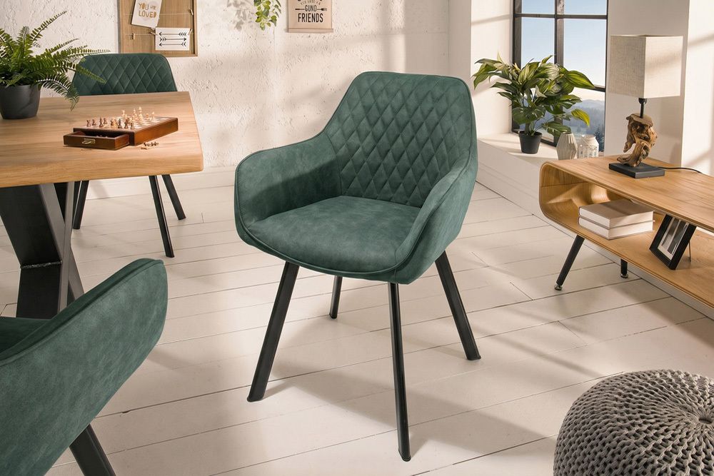 Design Stuhl PALERMO petrol Microfaser mit Armlehne und Ziersteppung