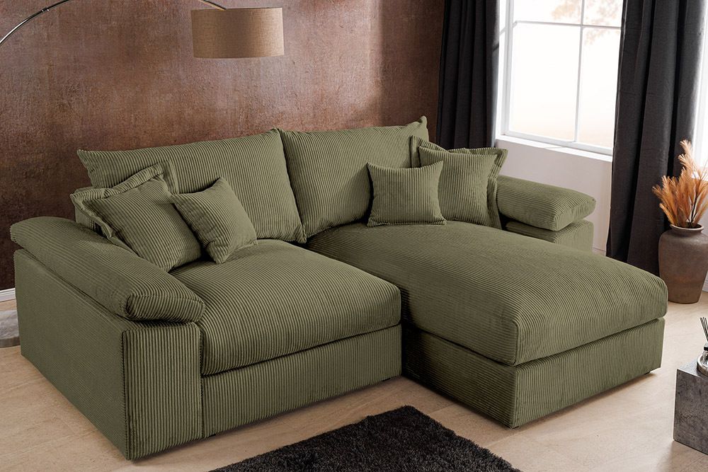 Design Ecksofa ATMOSPHERE XL 245cm grün Cord Federkern inkl. Kissen