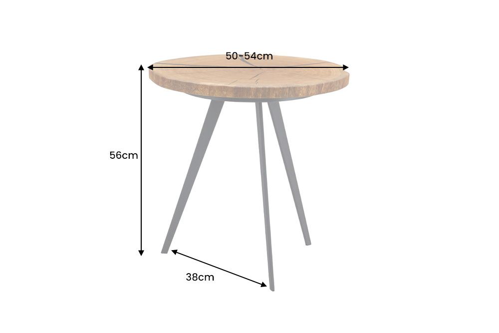 Runder Couchtisch ARBOR 55cm natur Eiche Massivholz schwarz Metall Beistelltisch