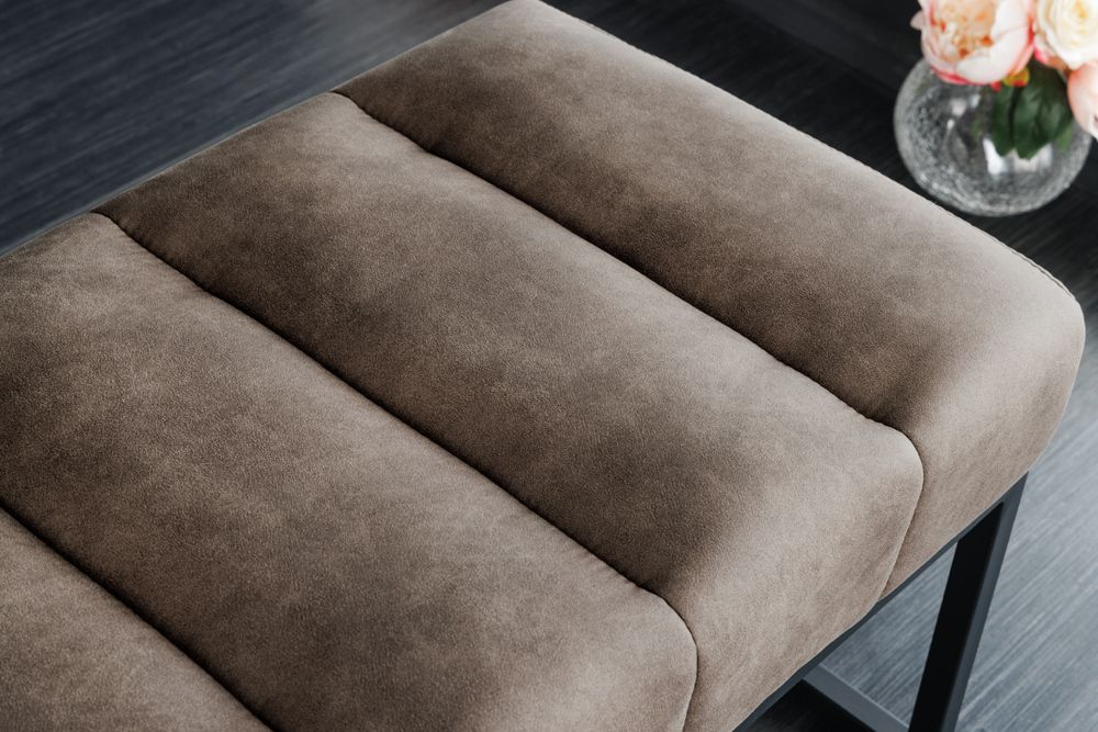 Design Sitzbank PETIT BEAUTÉ 110cm vintage taupe Microfaser schwarzes Metallgestell