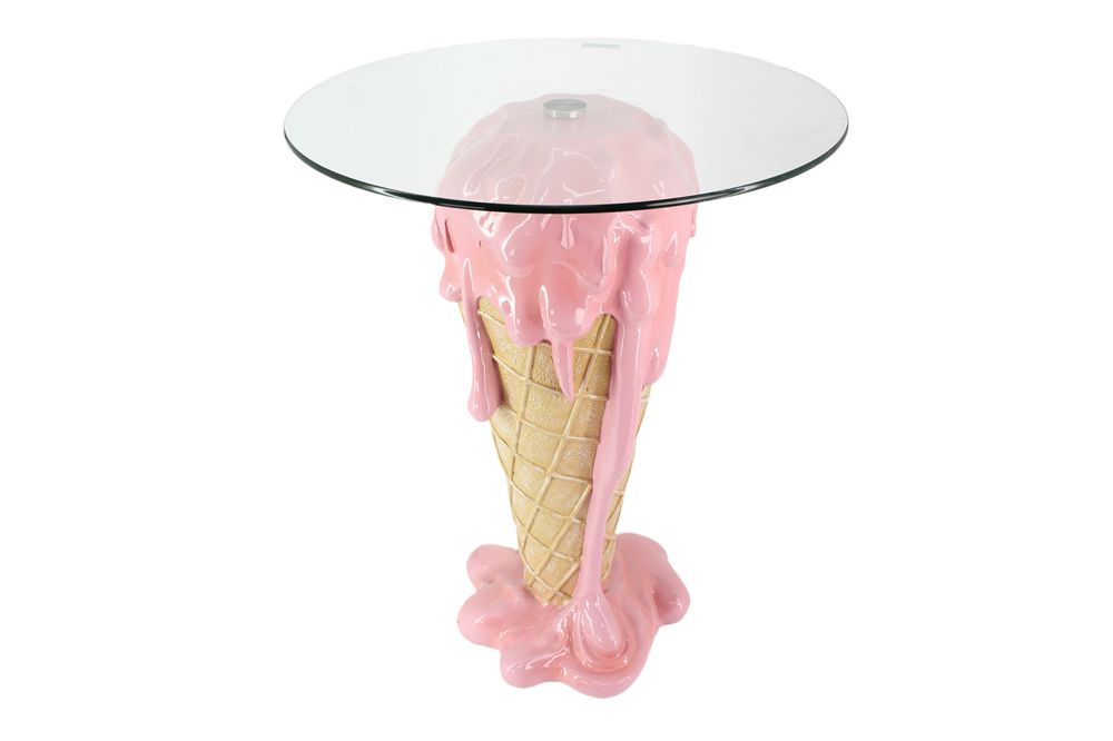 Einzigartiger Bistrotisch ICE CREAM 75cm beige rosa runde Tischplatte Glas handmade
