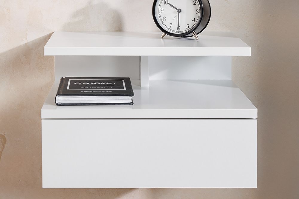 Hängender Nachttisch FLOATING 35cm weiß Regal mit Schublade