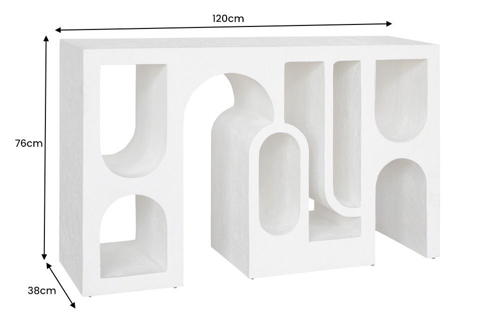 Abstrakter Konsolentisch ART AMBIENTE 120cm kupfer Edelrost-Look Beton Rundbogen-Design
