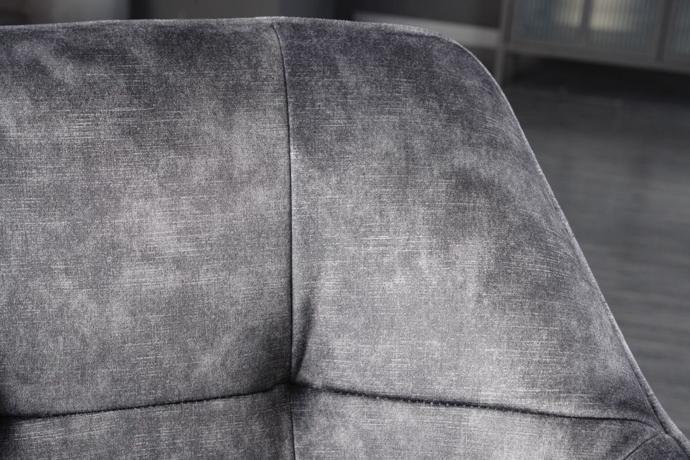 Design Stuhl LOFT dunkelgrau Samt drehbar Metallgestell schwarz mit Armlehne