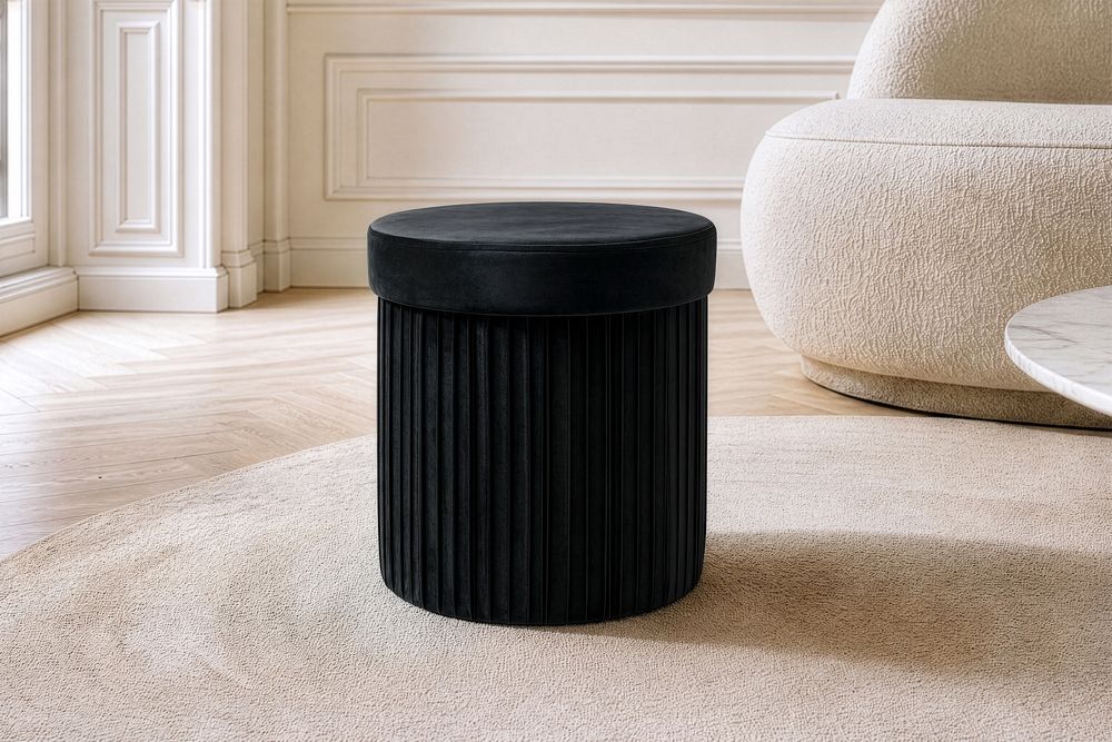 Runder Hocker ÉLAN 40cm schwarz Samt faltbar mit Stauraum