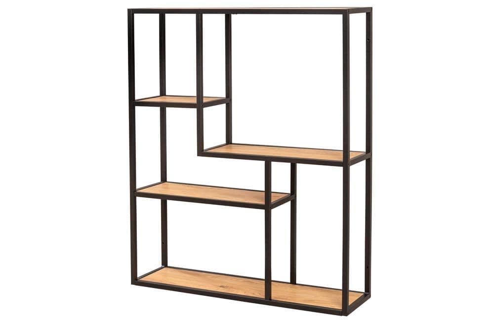 Industrial Wandregal SLIM LINE 90cm Wildeiche schwarz fünf Regalböden