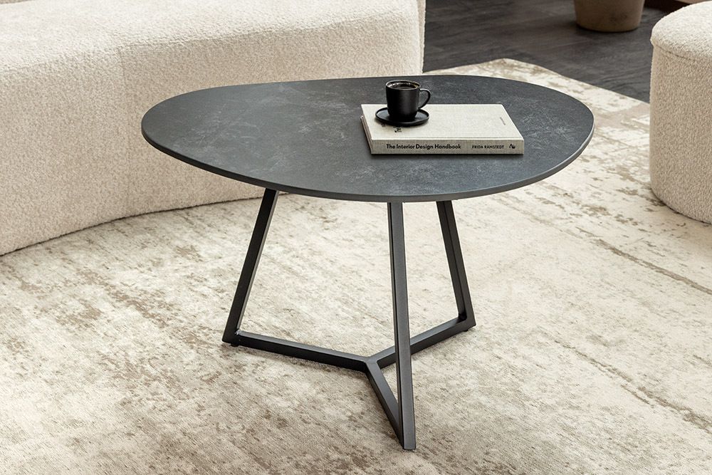 Design Couchtisch MARVELOUS 70cm anthrazit Marmor Keramik schwarzes Metall