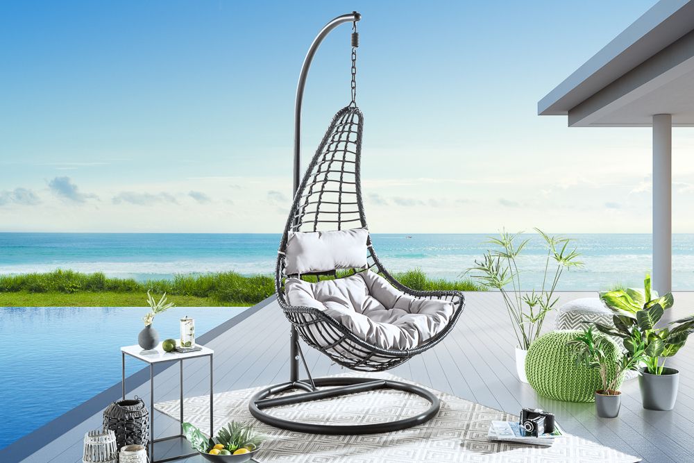 In- und Outdoor Hängesessel LOFT WIDE grau schwarz Hängestuhl inkl. Kissen wetterfest
