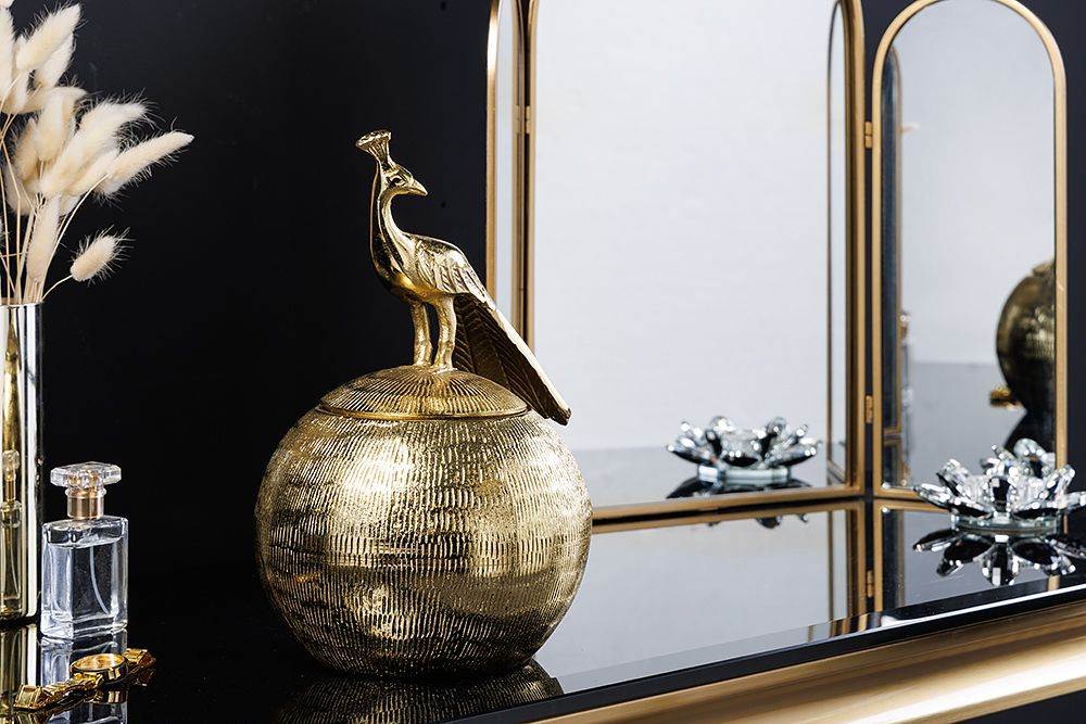 Dekorative Dose WILDLIFE BIRD 30cm gold antik rund Metall