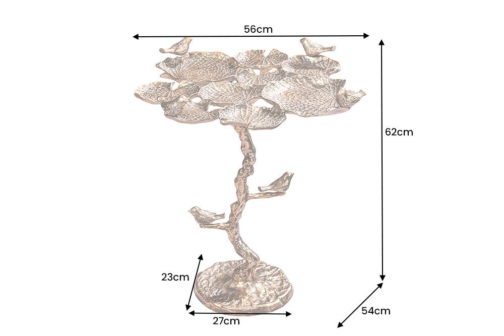 In- und Outdoor Beistelltisch BIRDS 65cm messing antik Blatt-Design wetterfest Vogel-Skulptur