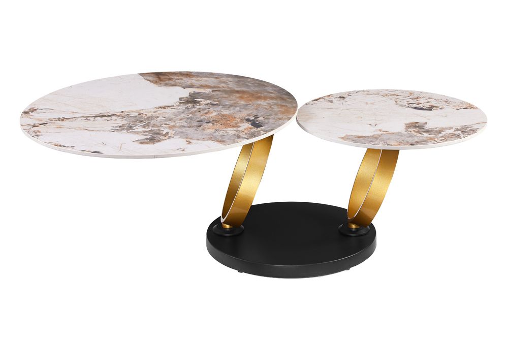 Design Couchtisch DANCING RINGS weiß braun rund drehbar Pandora Keramik gold