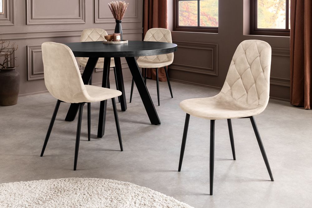 Stilvolles 2er-Set Stühle GLAMM champagner beige Samt schwarze Metallbeine » Jetzt kaufen
