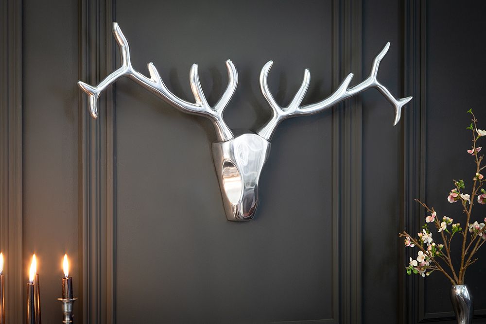 Moderne Wanddekoration VEADO 100cm silber Hirschgeweih