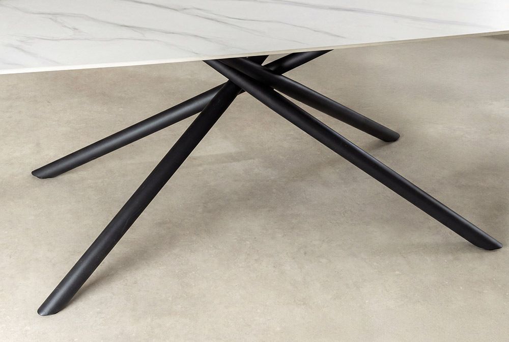 Design Esstisch OSAKA 160cm weiß Keramik schwarz Sterngestell Metall