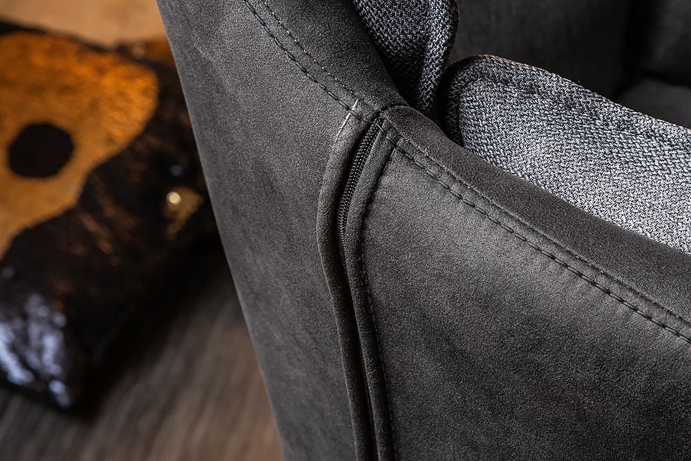 Drehbarer Design Stuhl MR. LOUNGER anthrazit grau Microfaser Flachgewebe mit Armlehne