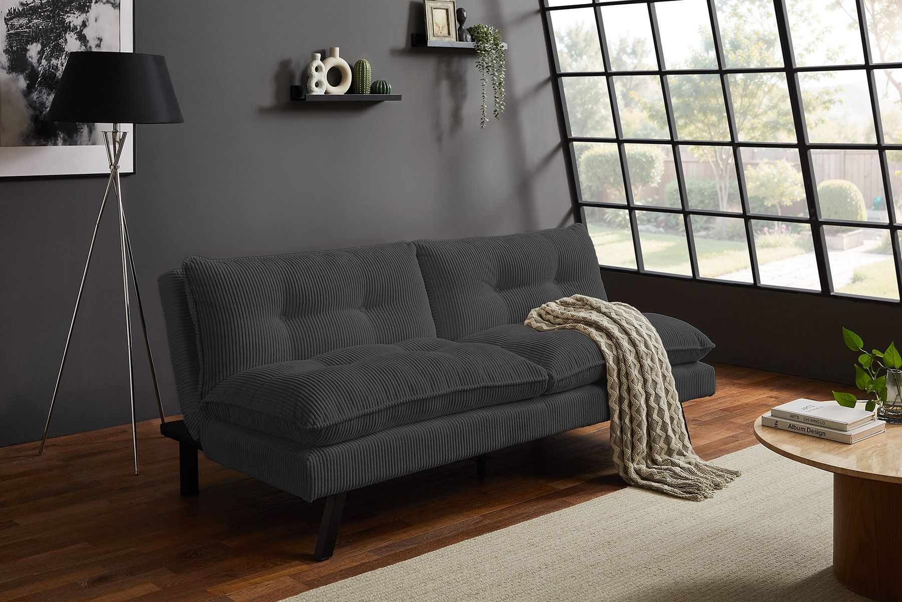 Modernes Schlafsofa COCOONING 190cm grau Cord 3-Sitzer Couch