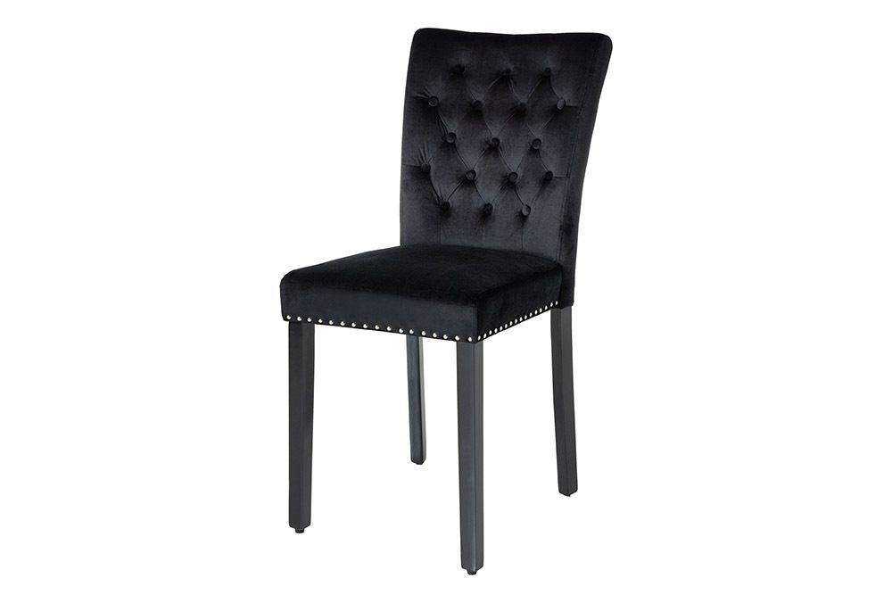 Chesterfield Stuhl CASTLE schwarz Samt Gummiholz Ziernieten