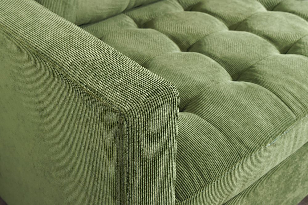 Retro Ecksofa STOCKHOLM 220cm grün Cordstoff Federkern 3-Sitzer