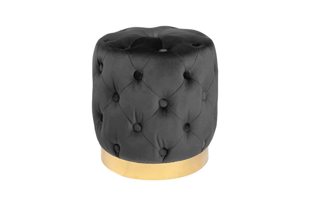Design Hocker MODERN BAROCK 40cm schwarz gold Samt Chesterfield