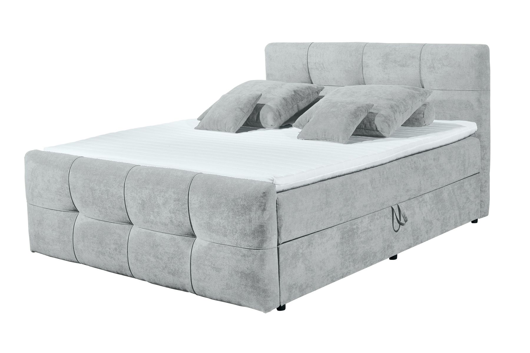 Modernes Boxspringbett TOULOUSE 160x200cm silbergrau inkl. Matratze Topper Stauraum