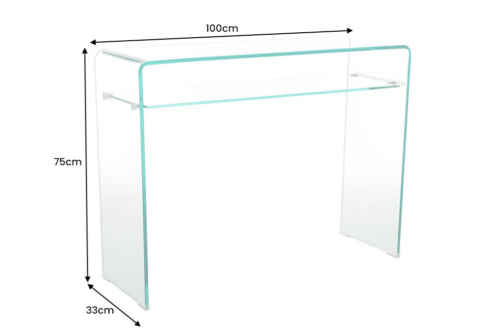 Design Konsolentisch FANTOME 100cm Glas transparent mit Ablage