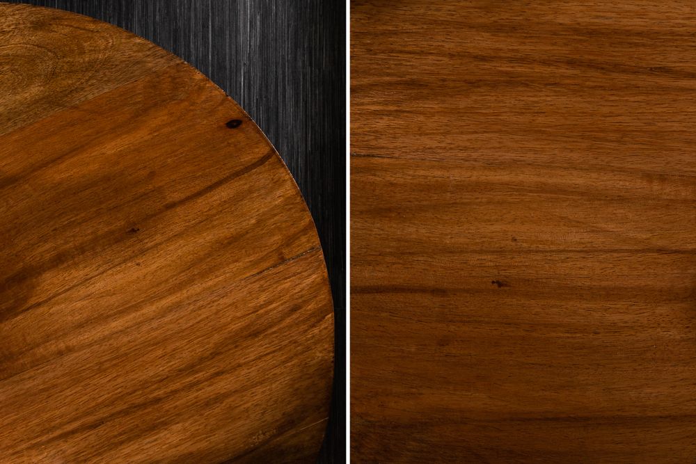 Design Beistelltisch EXTRAVAGANCIA 60cm Mangoholz massiv rund Metall Säulenfuß silber