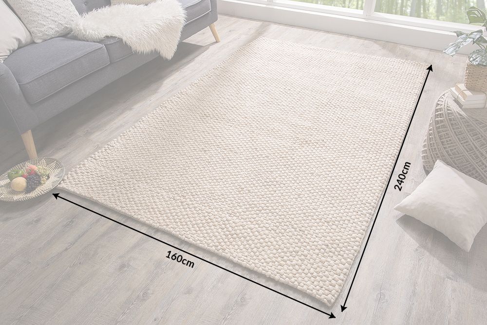 Handgearbeiteter Teppich WOOL 240x160cm beige aus Wolle