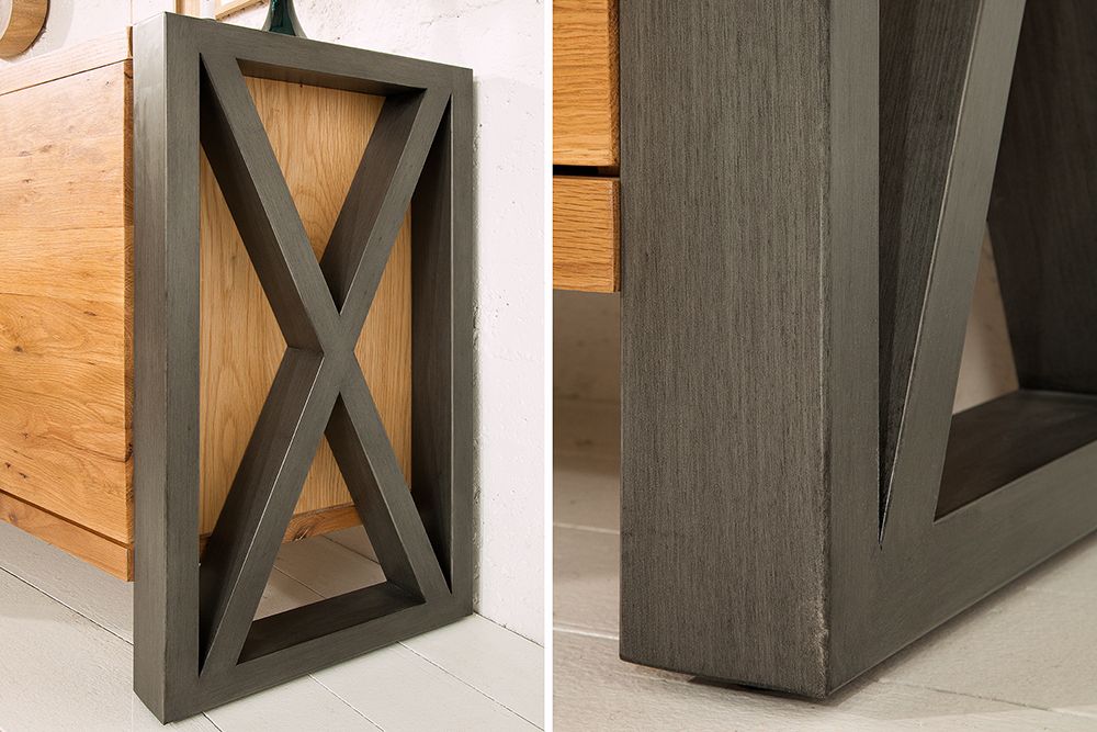 Massivholz Sideboard THOR 200cm mit Schubladen natur Wildeiche geölt Metall schwarz