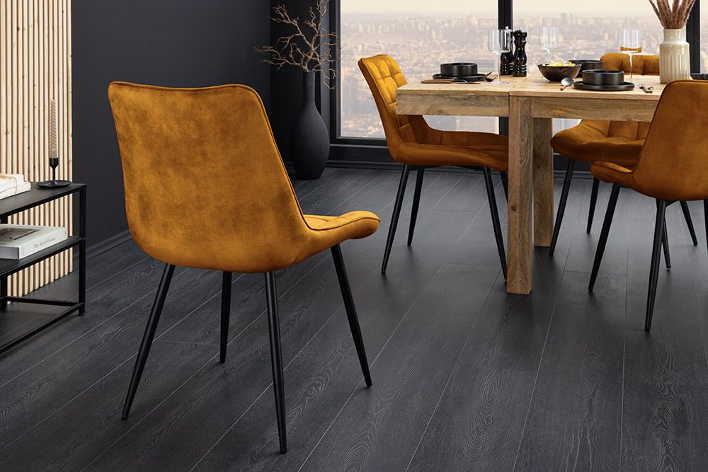 Design Stuhl ROADSTAR senfgelb Samt schwarze Metallbeine