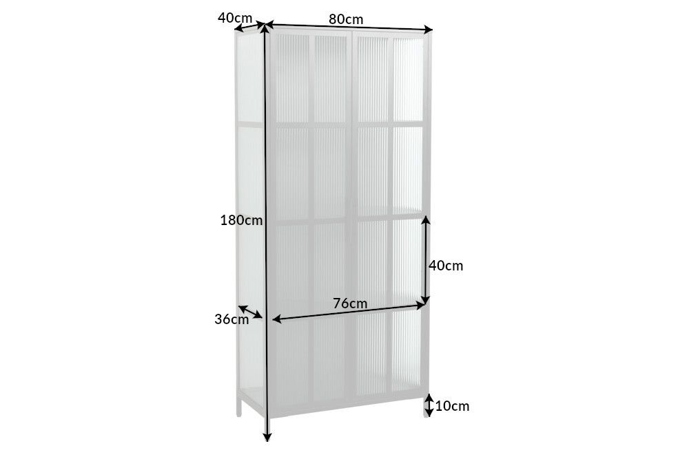 Industrial Vitrine DURA STEEL 180cm schwarz Metall Riffelglas Highboard