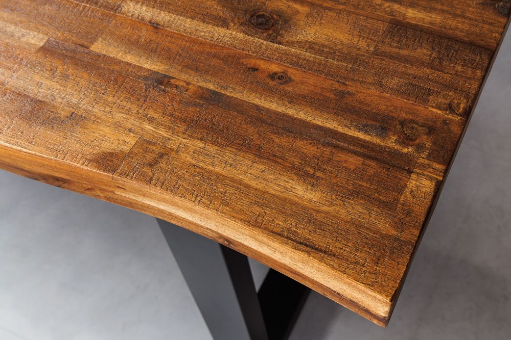 Massivholz Esstisch GENESIS 160cm natur anthrazit Akazie Baumkante Industrial Design