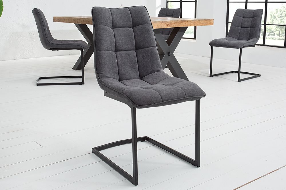 Design Freischwinger Stuhl MIAMI dunkelgrau Metallgestell matt schwarz